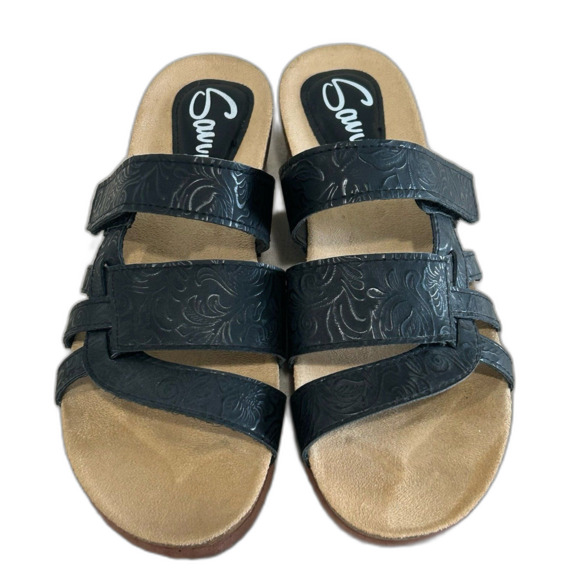 Savvy Slip-Ons Shoe Sandals Women’s Size 9 Color Black Velcro Strap Bark - Picture 12 of 12